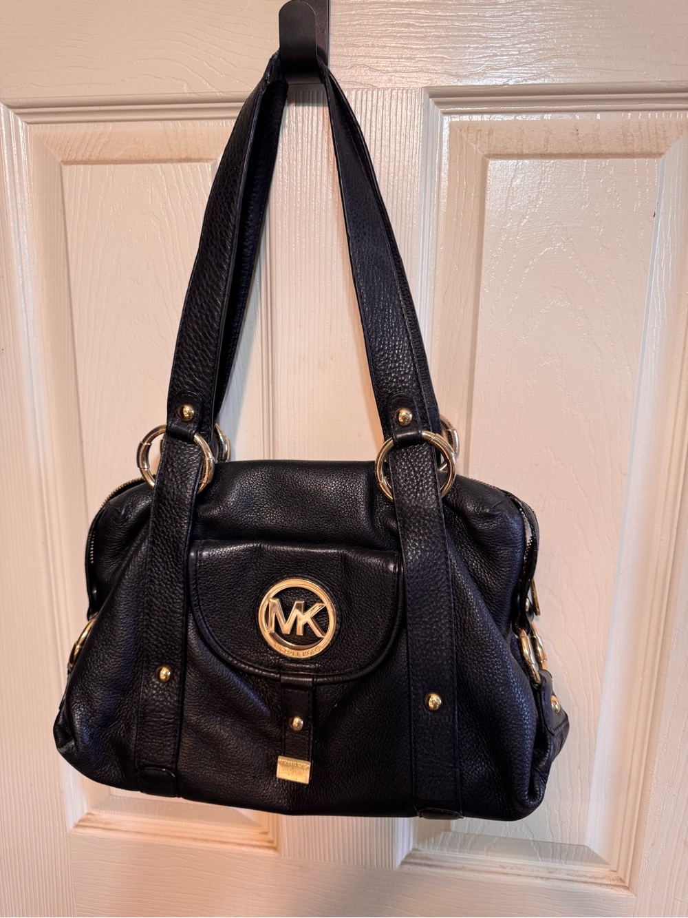 Michael Kors Fulton Black Pebbled Leather Shoulder Bag